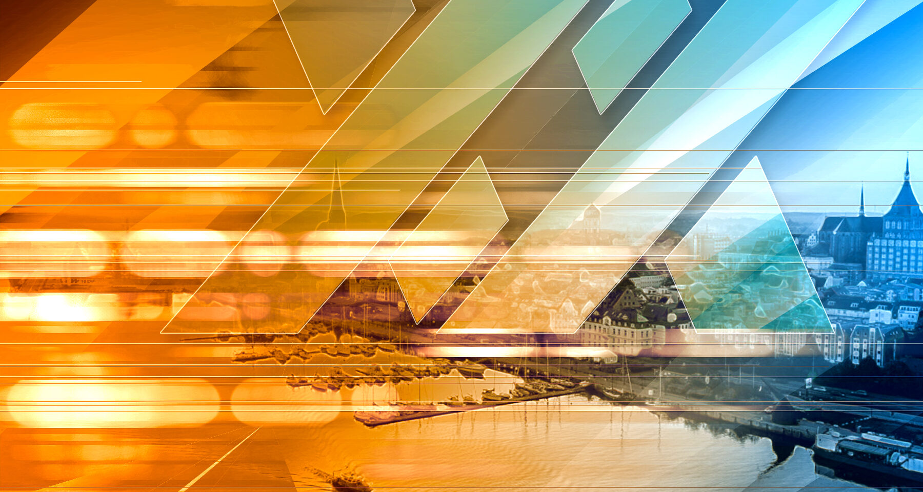 Rostock vom Ufer betrachtet mit Wasserzeichen vom Umzugsunternehmen Rostock